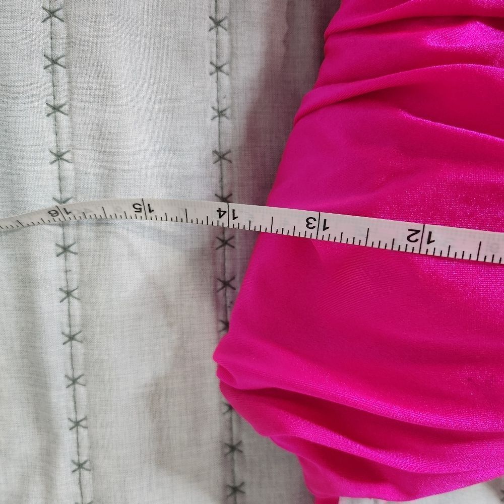 La Femme Hot Pink Ruched Scoop Modest Prom Sheath Dress - Picture 12 of 12